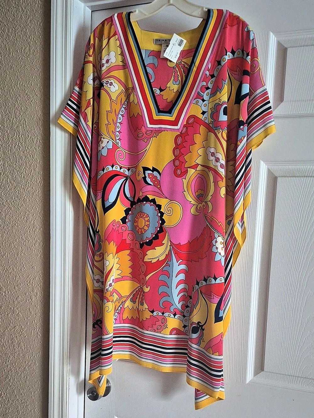 Trina Turk Theodora Dress Paisley Caftan Pink & Yellow Size XS/S NWT
